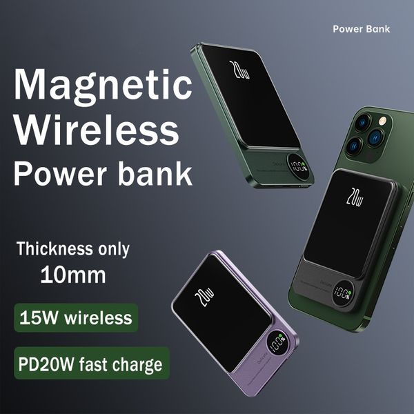 10000mAh MacSafe Battery Bank Magnetic Potence Bank Cargador inalámbrico para iPhone 14 13Pro 12Promax Batería auxiliar externa
