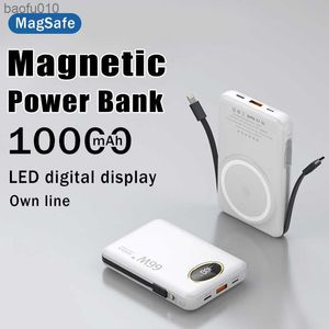 10000mAh Magnetic Power Bank 66W Charge Rapide Batterie Externe Pour Iphone14 Xiaomi Propre Ligne Affichage Numérique Powerbank Poverbank L230619