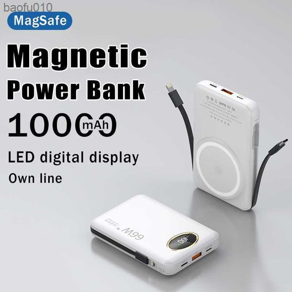 10000mAh Banco de energía magnética 66W Batería externa de carga rápida para Iphone14 Xiaomi Línea propia Pantalla digital Powerbank Poverbank L230619