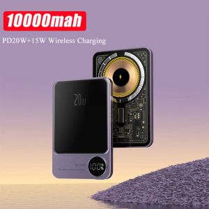 Banque d'alimentation sans fil magnétique transparente 10000mAh pour iPhone 14 13 12 Pro Max PD20W 15W charge rapide Powerbank sans fil pour Xiaomi 9 Huawei