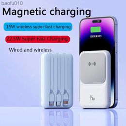 10000mAh Mini Power Bank 15W Chargeur Sans Fil Magnétique 22.5W Charge Super Rapide Intégrée 3 Câbles Pour iPhone14 Xiaomi Sangsung L230619