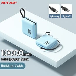 10000mAh Mini Power Bank Charge rapide Small 5000mAh Powerbank Câble intégré Batterie Auxiliaire externe pour iPhone Xiaomi