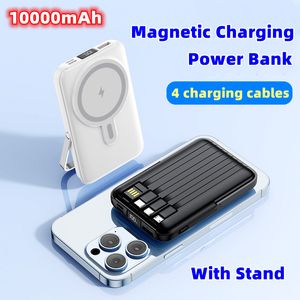 Banque d'alimentation magnétique sans fil 10 000 mAh, charge rapide, pour iPhone, Samsung, Xiaomi, Huawei, téléphone portable, banque d'alimentation externe portable avec 4 câbles