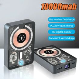 10000mAh Transparent magnétique sans fil Power Bank batterie externe portable empreinte digitale déverrouiller Powerbank 22.5W chargeur rapide pour iPhone 14 13 Xiaomi