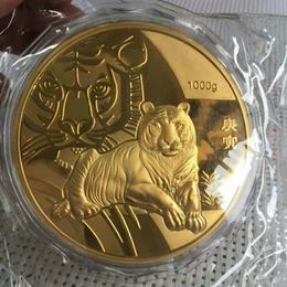 Moneda de oro china de 1000g, arte del tigre del zodiaco Au