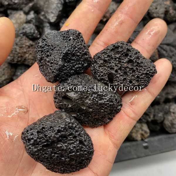 1000 g de pierres de roche en cristal de lave volcanique noir brut naturel pour pot de fleurs décoratif, jardin paysager ou foyer à gaz et cheminée