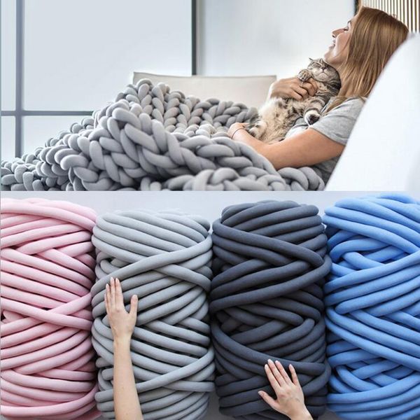 1000g Super Épais Chunky Fil Coton Tube Fil Laine Mérinos Alternative DIY Bras Encombrant Couverture À Tricoter À La Main À Tricoter Spin Fil T200224R