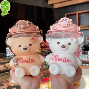 1000ML/1400ML Kawaii Bear Kettle Straw Water Cup Summer Large Capacity Plastic Straw Drinking Cup Cute Children Water Bottle