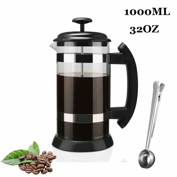 1000ML 600ML Cafetera a presión francesa Cafetera de vidrio de borosilicato alto Cervecero Espuma de leche Espumador Barista Té 230308