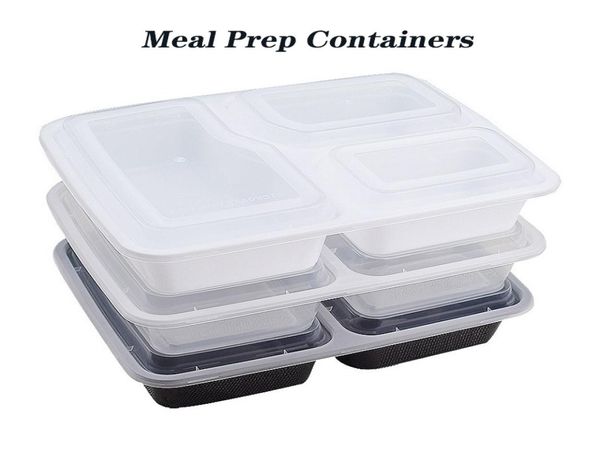 Conteneurs de préparation de repas de 1000ml, conteneurs de stockage des aliments, boîte à Bento, conteneurs en plastique BPA, 3 compartiments avec couvercles 9002754