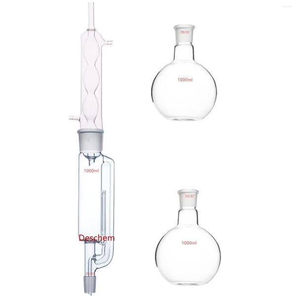 Extractor de jarra de vidrio de 1000 ml con condensador Allihn Dos cristalería de laboratorio de fondo plano de 1L 1L