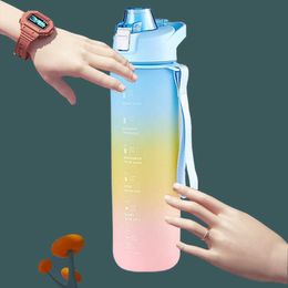 1000 ml gym camping voyage sport paille portable fitness vélo tasse puissance étanche bouteille d'eau avec corde P230530