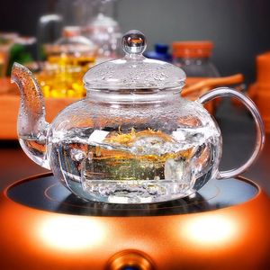 Théière en verre résistante à la chaleur de 1000 ml, théière en verre avec infuseur, feuille de thé, cafetière à base de plantes, service à thé, bouteille pratique, tasse à thé à fleurs 240124