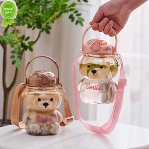 1000 ml grote capaciteit cartoonbeer plastic sippy cup kinder draagbare rugzak waterkoker waterfles mok met stromeisjes beker