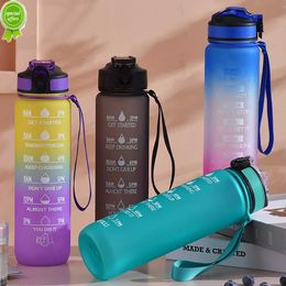Tapa de botella de agua deportiva de 1000ml, escala de tiempo, plástico esmerilado a prueba de fugas para taza de Fitness al aire libre con pajita