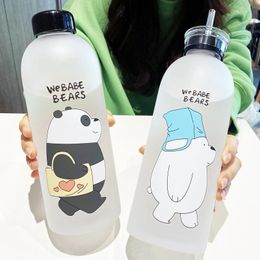 1000 ml bouteilles d'eau mignon tasse d'ours panda avec paille transparente bouteille de dessin animé drinkware givrée fuite à la fuite 240420