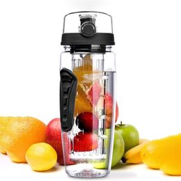 1000 ml Waterflessen Fruit Infuser Sportfles Tritan Cups Flip Top Deksel Nutrition Outdoor BPA Gratis Drinkware Travel Water Jug 201221