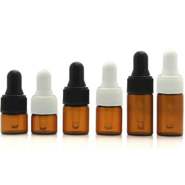 Flacons compte-gouttes en verre ambré, 1000 pièces, 1ml, 2ml, 3ml, bouteille d'huile essentielle, petits flacons de parfum, bouteille de stockage d'échantillonnage, LX8861