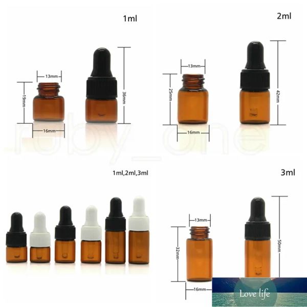 1000 pc 1 ml 2 ml 3 ml flacons compte-gouttes en verre ambré bouteille d'huile essentielle petits flacons de parfum échantillonnage bouteille de stockage qualité