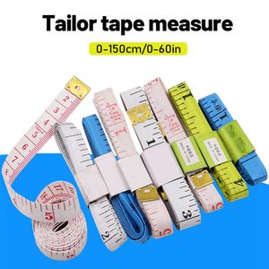 1000 stks 1.3 * 150 cm Zachte tape meet Inch / centimeter Display Tailor Body Linials Ruler Meter Naaiende tapes met ijzeren kop Kleuren Willekeurig Verzenden door DHL / FEDEX