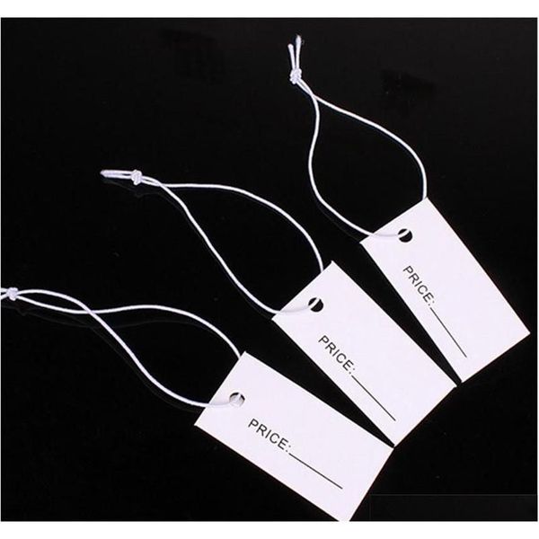 1000 Uds 1 7 3 3Cm etiquetas de papel blanco impresas por un lado con cadena elástica etiquetas colgantes etiqueta para joyería Krkkx285C