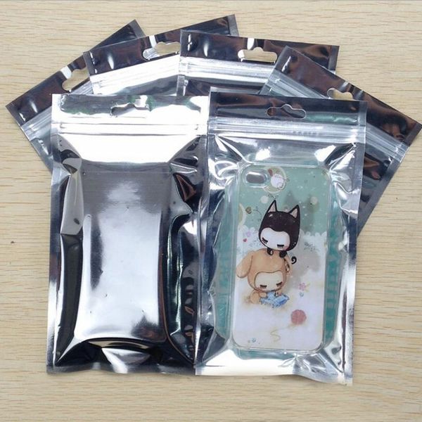1000pcs 12x20cm Silver Clear Zipper Plastic Retail package bag, Pour iphone Xs 8 7 plus Samsung S9 mobile Case packaging bag