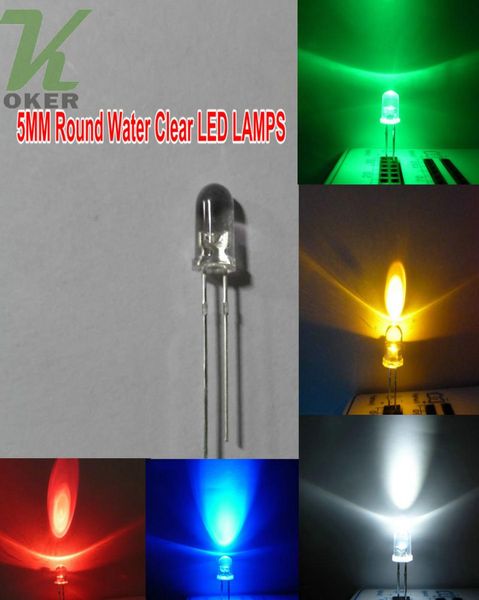 1000 Uds. Lámpara de luz LED transparente de agua redonda de 5mm diodo emisor blanco rojo azul verde amarillo rosa púrpura naranja niebla cuenta ultrabrillante 3137891