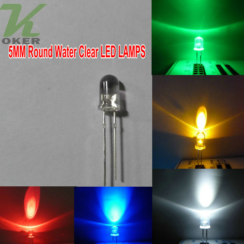 1000 stks 5mm ronde water clear led licht lamp emitting diode wit rood blauw groen geel roze purpere orangefoggy ultra heldere kralen plug-in diy kit oefenen brede hoek