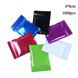 1000 stks 6 * 8 cm Glanzende Mylar Folie Zip Lock Packaging Tassen Voor Sample Power Coffee Tea Package Gift Packing Pouches Bag