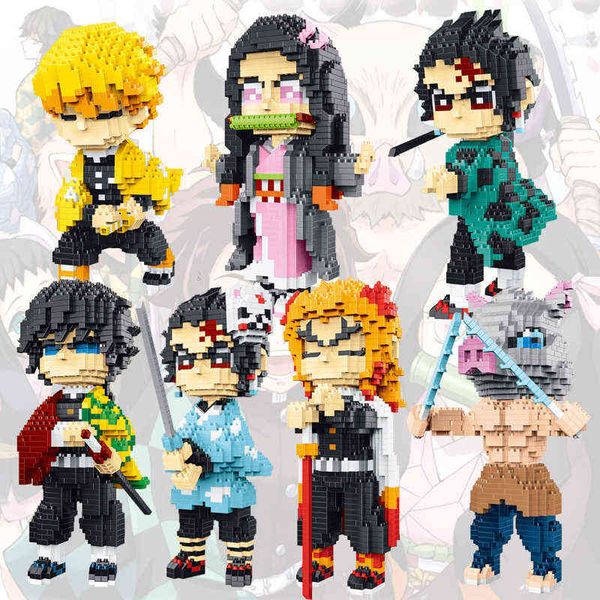 1000pcs + Anime Demon Slayer Cartoon Building Blocks Kamado Tanjiro Micro Briques Chiffres Nezuko Pour Anniversaire Cadeau De Noël Y220214