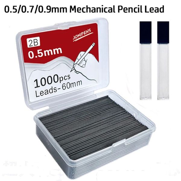 1000pcs/caja de 60 mm de longitud de lápiz automático grafito 0.5/0.7/0.9 mm Lápiz mecánico Reemplace el borrador borrable