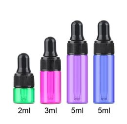 1000 stks Kleurrijke 1ml 2 ml 3 ml 5 ml Lege Mini Glass Sample Dropper Flessen met Oogdruppels Zwart Leden voor essentiële olie SN2773