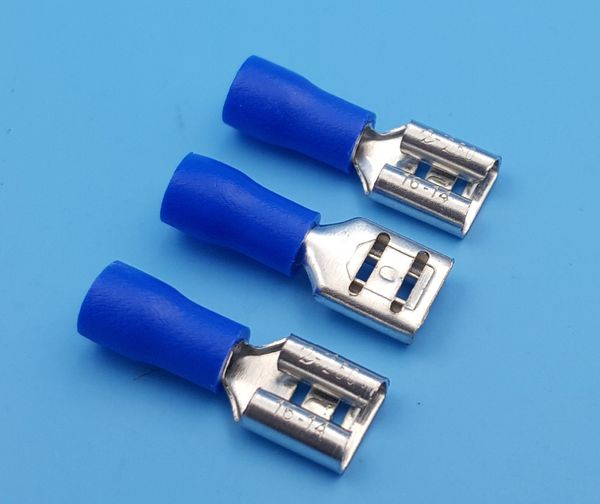 1000 pièces connecteur de borne à sertir isolé fil de bêche femelle bleu FDD2-250 6.3mm14-16 AWG