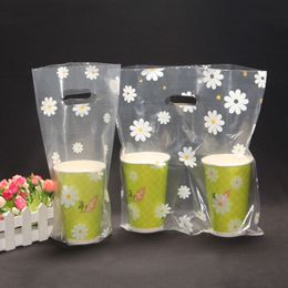 1000 stks Wegwerp Daisy Cup Bag Handtas Verpakking Koffie Doggy Bag Take-Away Packing Tools Plastic Dubbele Cup Carrier Handtas