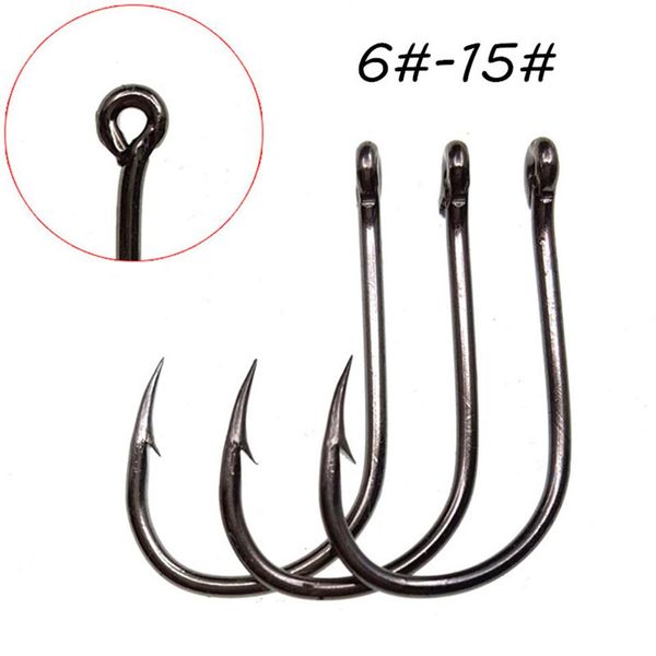 1000pcs / lot 10 tailles 6 # -15 # Black Ise Hook Hameçons de pêche barbelés en acier à haute teneur en carbone Hameçons Carpe asiatique Pesca Tackle Accessoires KL273J