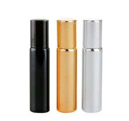 1000 stks / partij 10 ml Goud Zilver Zwart Lege Revilleerbare Glas Parfum Roll op fles met roestvrijstalen rollerbal voor essentiële olie SN4979