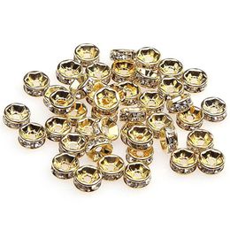 1000pcs / lot 18 carats plaqué or blanc or argent couleur cristal strass rondelle perles perles d'espacement en vrac pour la fabrication de bijoux à bricoler soi-même Wh254Y