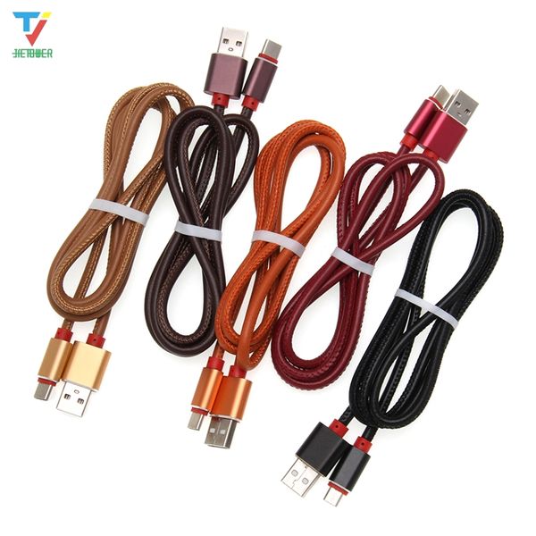 1000 unids / lote 25 cm / 100 cm Cable de datos de cuero micro 5 pines usb / Tipo-C Cable USB C Sincronización de fecha Cable de cargador para Sumsung HTC xiaomi huawei