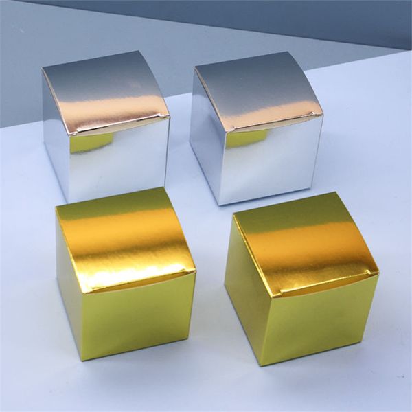 1000 unids/lote 3x3x3cm caja de embalaje de papel de aluminio dorado y plateado Mini caja de papel cuadrada caja de dulces de Chocolate al por mayor