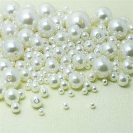 Lote de 1000 Uds. De cuentas de perlas de imitación ABS de marfil, cuentas sueltas espaciadoras de 4mm, 8mm, 10mm, 12mm, accesorios de joyería para fabricación DIY279K