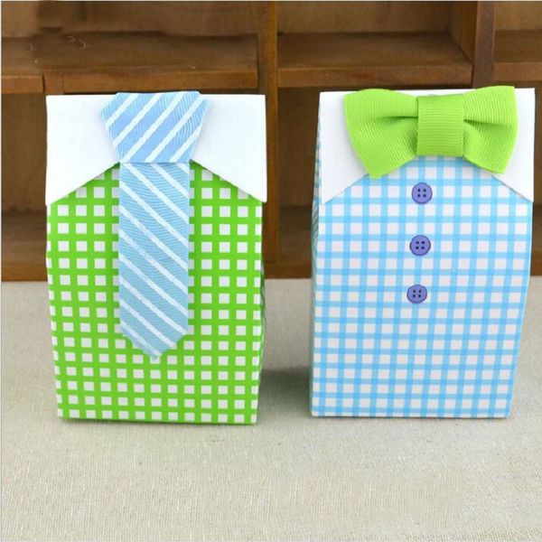 1000 pcs / lot petit homme bleu vert noeud papillon anniversaire garçon bébé douche faveur friandise sac de mariage faveurs de mariage bonbons boîte sacs ZA0969