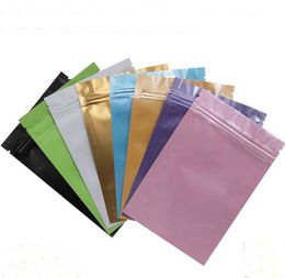 1000 stks / partij matte / glanzende kleurrijke aluminium folie plastic zip lock pack bag platte vochtbestendige rits pakket met traan inkeping