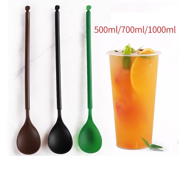 1000 unids/lote cuchara de plástico con mango largo para café, té, helado, salsa de leche, pegamento, vajilla para agitar, accesorio para el hogar DIY