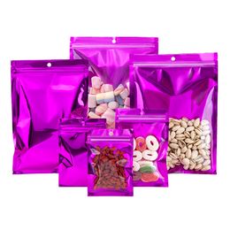 1000 Pcs/Lot violet refermable anti-odeur plat Ziplock feuille d'aluminium sac clair avant accrocher trou sac d'emballage pour le stockage des aliments