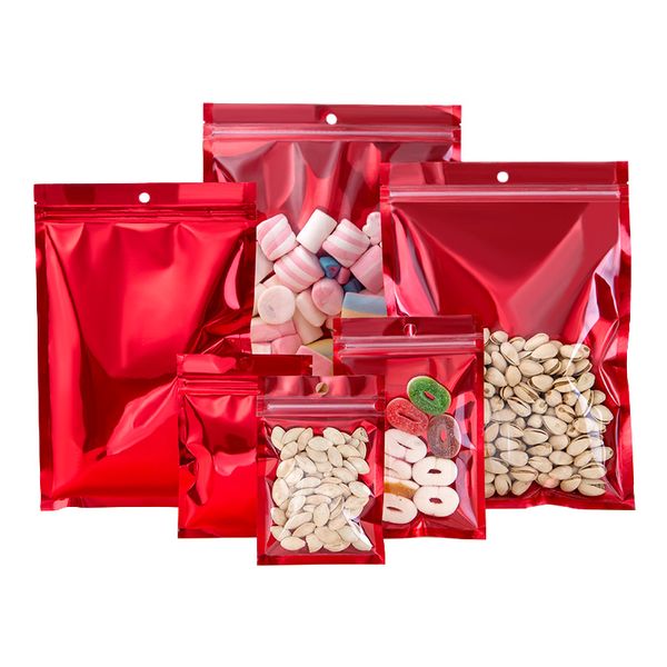 1000 Pcs/Lot rouge refermable anti-odeur plat Ziplock feuille d'aluminium sac clair avant accrocher trou sac d'emballage pour le stockage des aliments