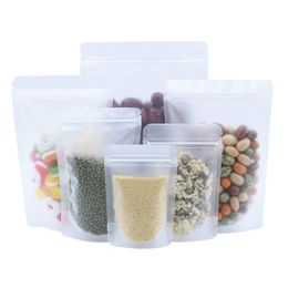 1000 stks / partij hersluitbare stand-up tassen matte clear rits slot hitte afdichting pouch met traan inkeping voor zip food opslagslot verpakking