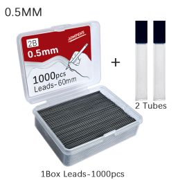 1000pcs Mécanique crayon plomb 0,5 0,7 0,9 mm 2b 60 mm Dessin de recharge de crayon automatique remplaçable avec 2 tubes papeterie