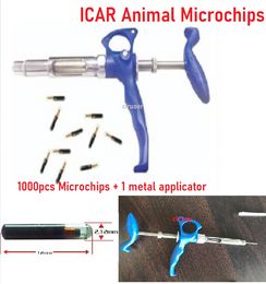 1000 stks Microchip + 1 Set Applicator 2.12 * 12mm Microchip Animal RFID-tag met EM4305 Chip ISO11784 / 5 FDX-B Microchips voor dieren voor vishond Cat Idetificatie