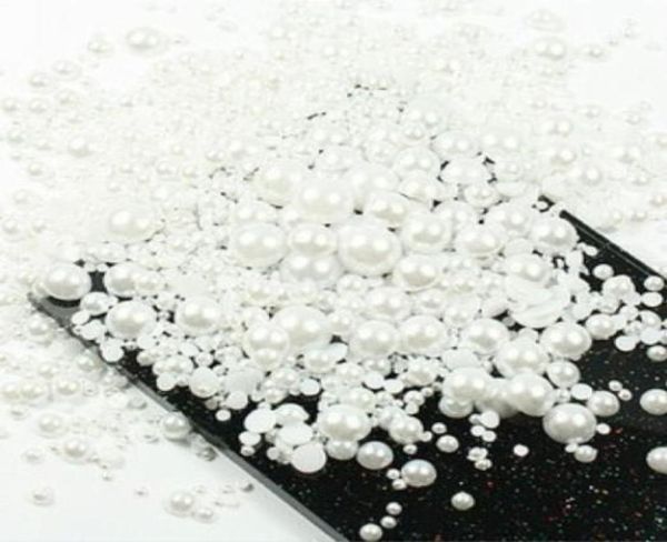 1000 Uds. Perlas medias redondas de color blanco de 210mm de tamaño mixto con parte posterior plana para teléfono móvil artesanal DIY5357044