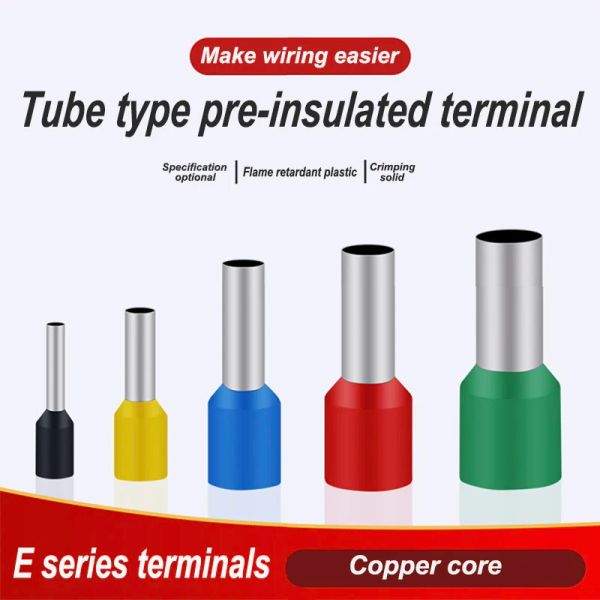 1000pcs / pack E0508 E7508 E1008 E1508 E2508 E4009 E6012 Cordeau de cuivre isolé Corporteur de fil End Connecteur de type tube électrique Terminal